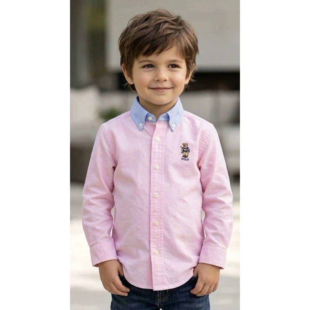 Little Boys Ralph Lauren Polo Big Pony and bear Cotton Oxford Shirt Shirt 4T